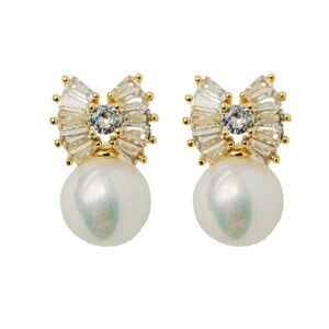 Gold and Pearl Stud Earrings